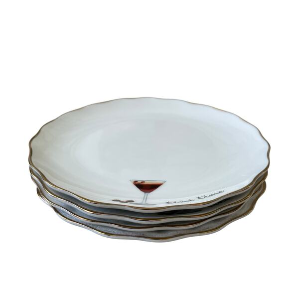 Godinger Martini Cocktail Appetizer Plates 6in Ceramic Set of 4 White NEW - Picture 4 of 8